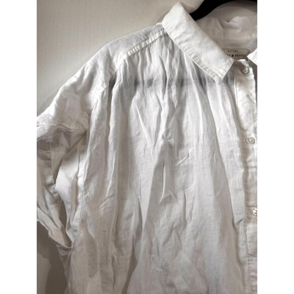 Lucky Brand White Button-Down Linen Shirt Womens 2X Relaxed Fit Short Sleeve Col - Picture 3 of 7
